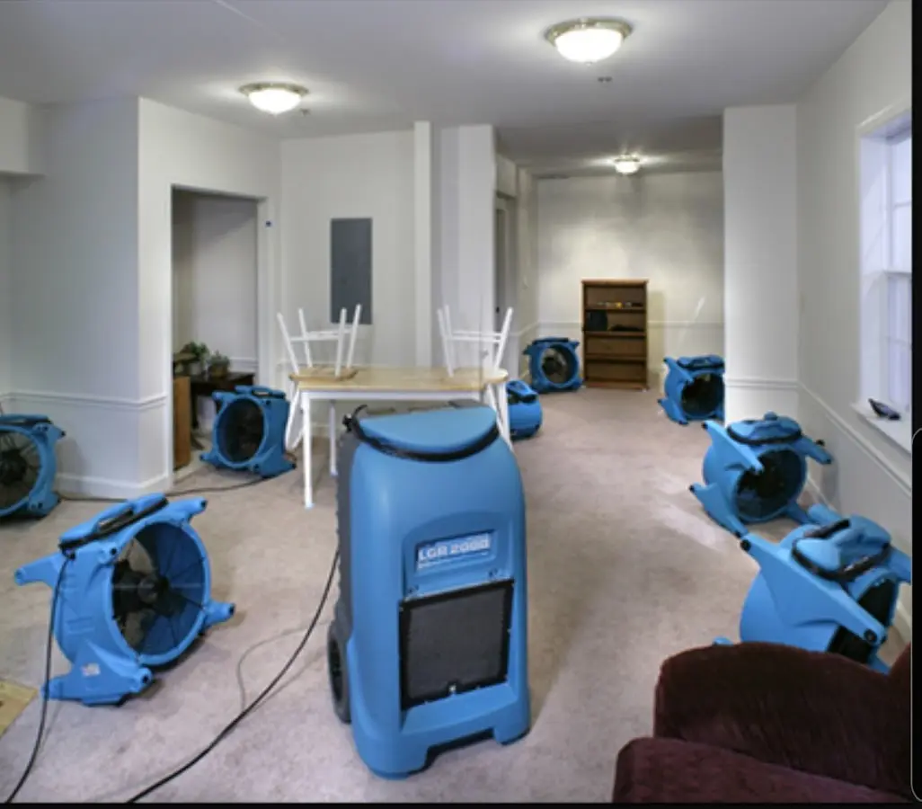 Air movers and dehumidifier setup for Water Extraction & Removal in Galax